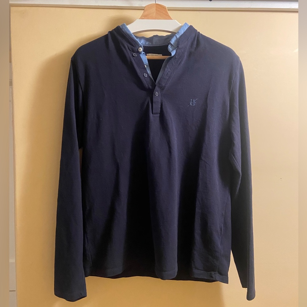 IKKS Men's Navy Blue Long Sleeve Shirt w/Attached Button Down